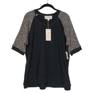 TWO BY VINCE CAMUTO Gray Knit Short Sleeve Black Top Large NWT
